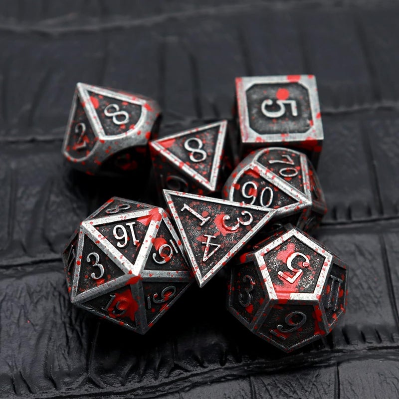 Haxtec Bloodstained Metal DND Dice Set Blood Polyhedral D&D Dice Compatible with Dungeons and Dragons Gift TTRPG Antique Metal Halloween Dice - Image 5